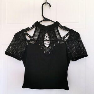 DARK IN LOVE Cute goth crop top with mesh, XS